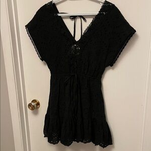 Sunday Mi Amor Black Eyelet & Lace Dress with Tie Back Size Small